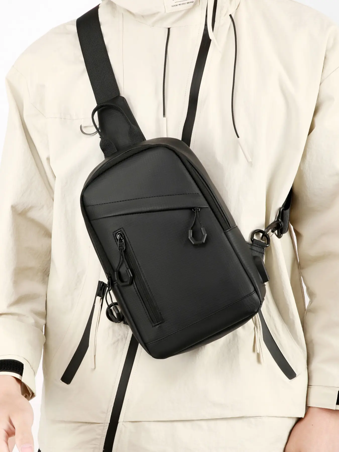 1pc Men's slanted shoulder chest bag, solid color waist bag, Casual crossbody bags, zipper closure, casual and simple, suitable for students, work, commuting, shopping, men's chest bag, Crossbody Chest Bag