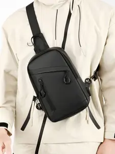 1pc  Men's slanted shoulder chest bag, solid color and clean color waist bag, zipper closure, fashionable and versatile, casual and simple, suitable for students, campus, work, commuting, shopping, men's chest bag, Crossbody Chest Bag