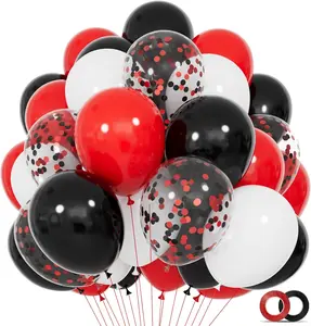 68Pcs Red Black White Latex Balloons 12 Inch with Black Red Confetti Balloons for Birthday, Wedding, Baby Shower, Graduation Poker Card Party.