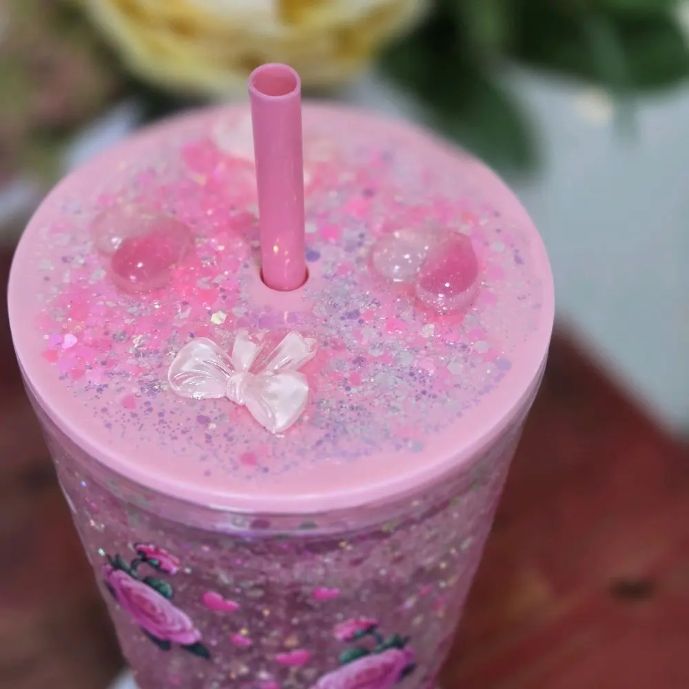 Glitter Lava Effect Snow Glove Tumbler, Double-Walled Drinkware with Floating Liquid Glitter, Snow Globe-Style Vaso Washable Reusable Portable Mug Cup