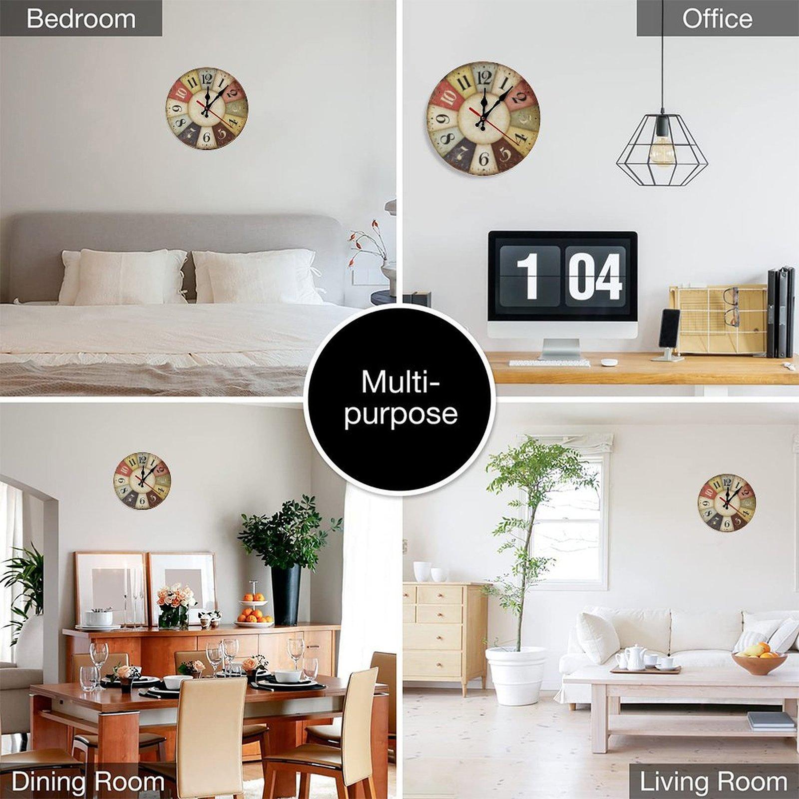 12 Inch Rainbow Segment Wooden Wall Clock | Silent Sweep Movement Rustic Farmhouse Design, Battery Not Included, Ideal for Cafe, Home Office, Cottage, Entryway, Gift for Vintage Decor Lovers