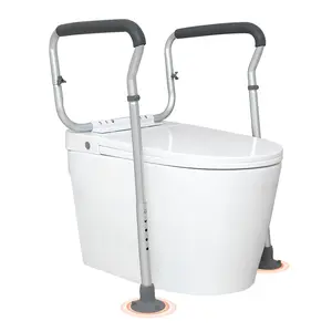 Toilet Safety Rail With Adjustable Width And Height, Universal Toilet Seat Frame, Heavy Duty Grab Bar For Bathroom, Padded Armrests, Non-Slip Feet, Supports Up To 300 Lbs, Ideal For Handicap, Disabled, And Seniors