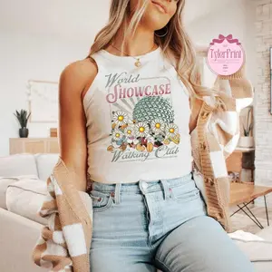 Retro MC and Friends Epcot World Showcase Walking Club Baby Tee Crop Top Tank – Girls Trip Shirt, Epcot World Tour Tank Top