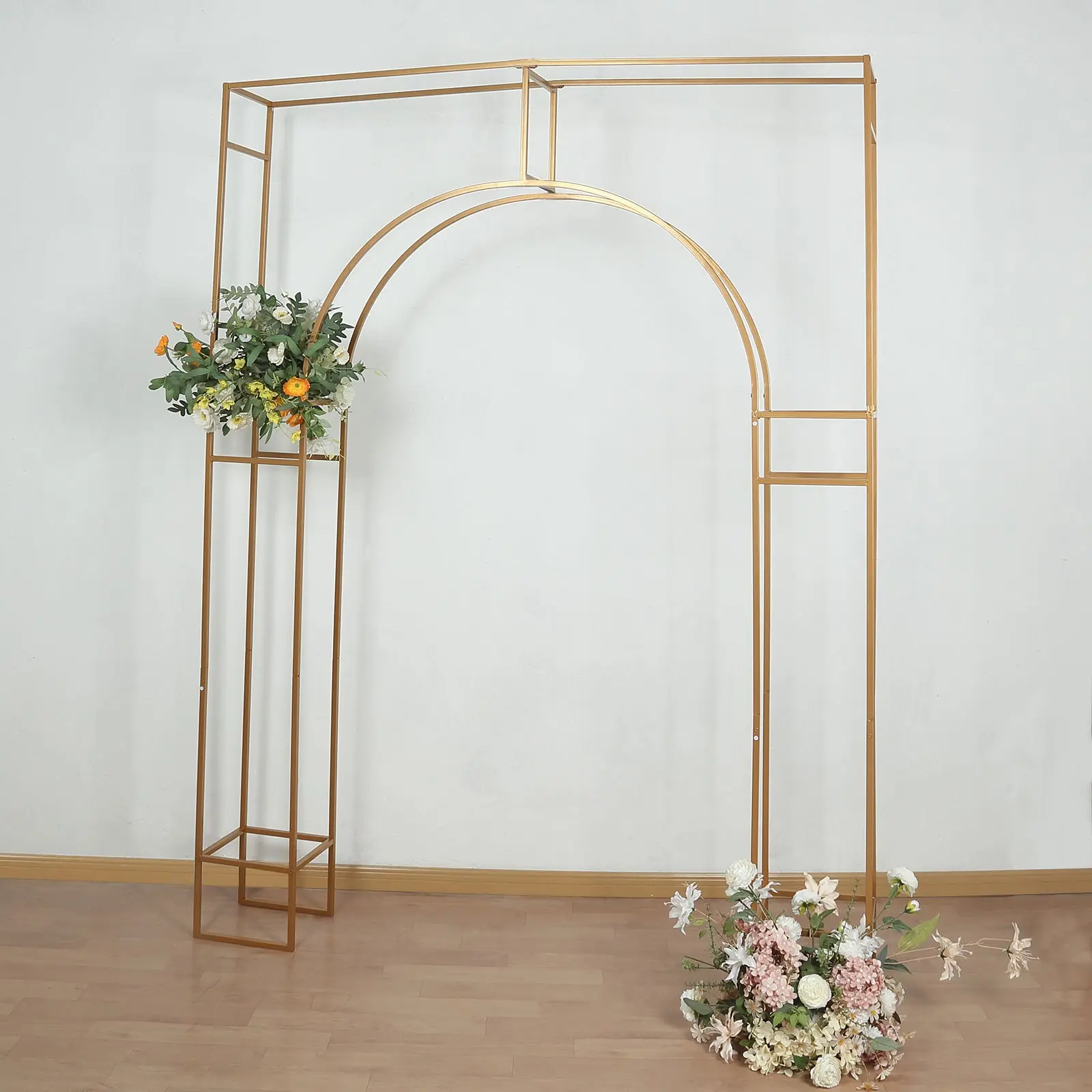 7ft Rectangular Heavy-Duty Gold Metal Arched Backdrop Stand - Carefully Designed Arc de Triomphe Style 3D Frame, Festive Party Background Decoration for Weddings, Baby Shower Backdrops