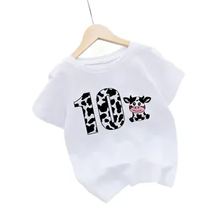 Cow Number Birthday Shirt 1-10 Birthday T-Shirt Wild Tee Girls Party T Shirt Cows Print Clothes Kids Gifts Fashion Tops Tshirt