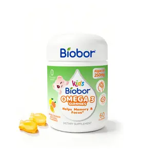 Biobor Kids Omega3 DHA Algae Oil Gummies | 100mg DHA | Zero Sugar | Vegan | No Fish | Brain & Eye Support | For Ages 4+ | 60 Count