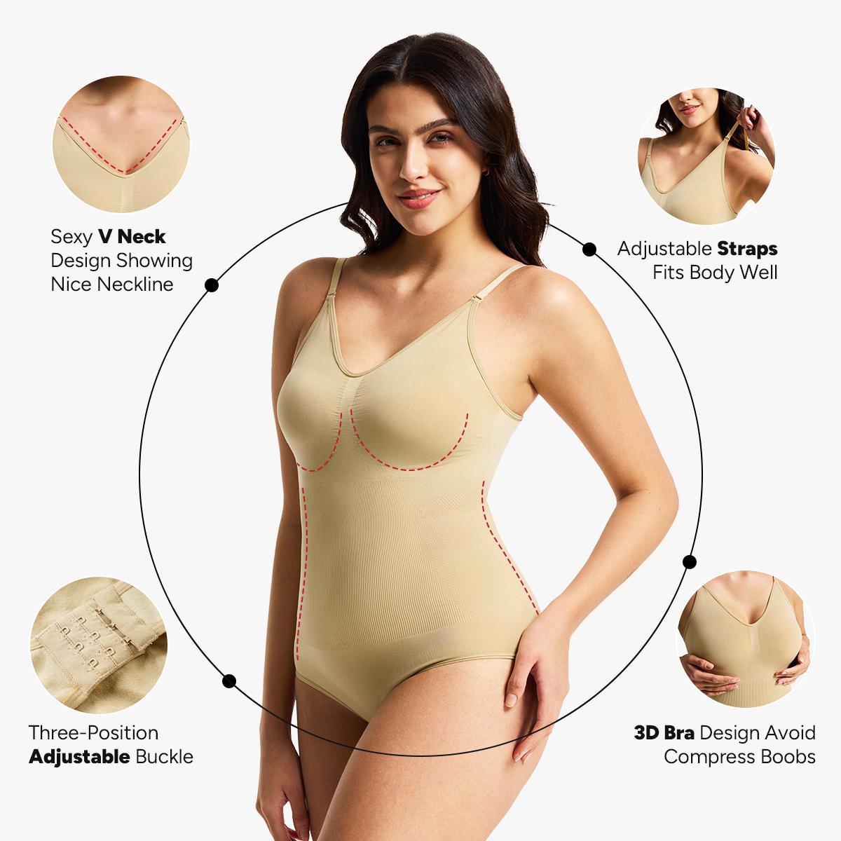 [MAX] Nebility Women's Seamless Vneck Shapewear - Basic Comfortable Sleeveless Camisole, Stretchy Bodysuit with Gentle Tummy Support, Minimalist Womenswear Compression TikTokShopBlackFriday