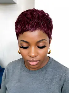 pixie cut Women's Short Straight Layered Human Hair Wig, Natural Pixie Cut Design, Daily Party Cosplay Gift Use Wig