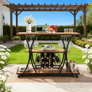 Industrial Bar Cart Kitchen Bar&Serving Cart for Home with Wheels 3 -Tier Storage Shelves