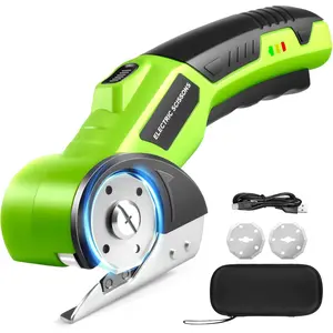 Cordless Electric , 4V Rechargeable Cardboard Box  with 2 , Safety Lock & LED Light, Rotary  for Cardboard Fabric Carpet Plastic Leather Cloth