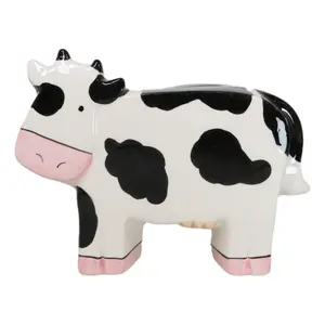 Whimsical Boxy Holstein Bovine Milk Cow Money Coin Savings Piggy Bank Figurine