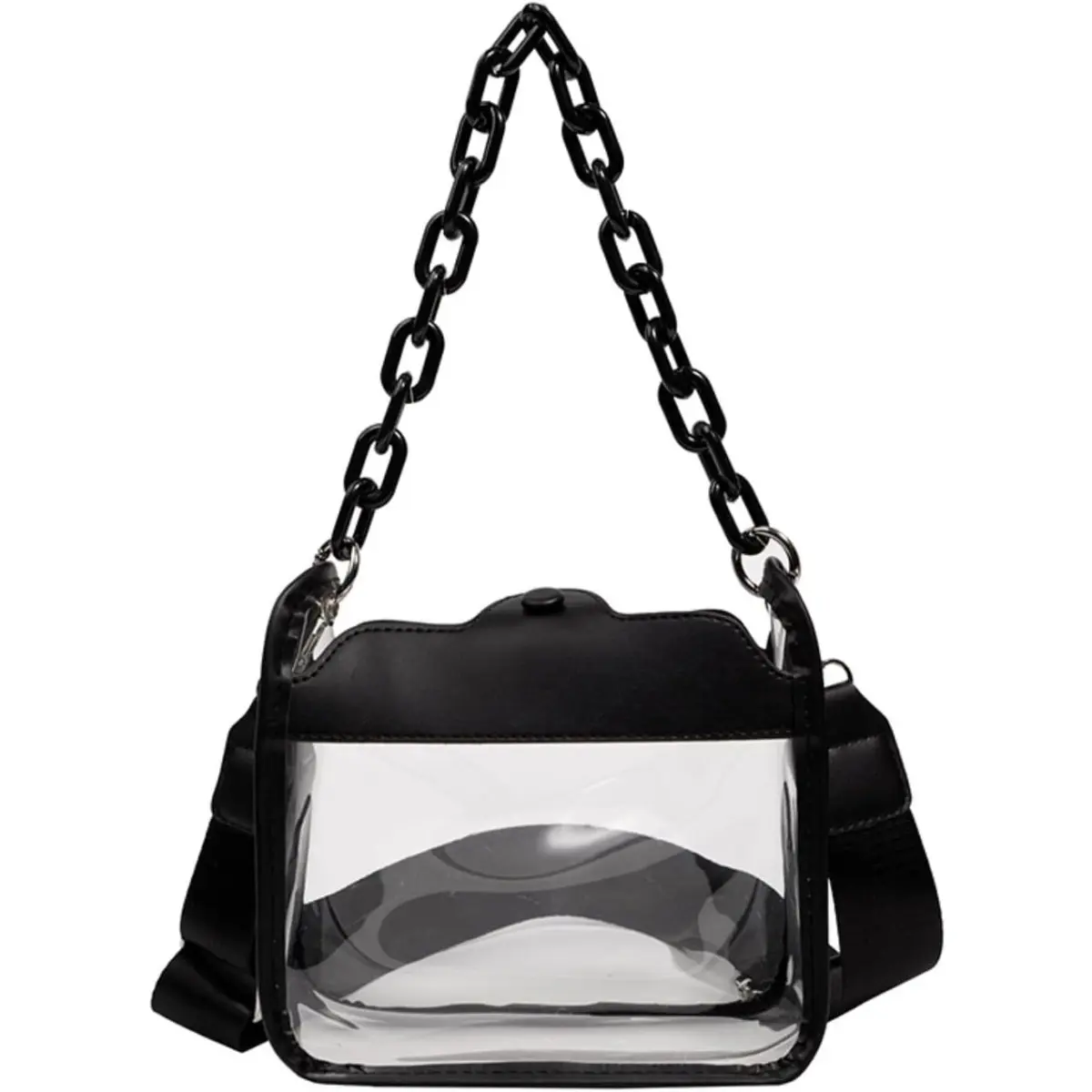 Clear   stadium fan purse  Crossbody Bag for Women, PVC Transparent Single Shoulder Bag, Chain Portable Messenger Bag, Small Square Satchel Bag, Stadium Approved Clear Jelly Bag