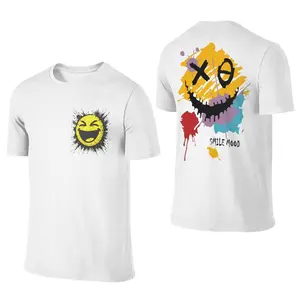 Unisex White Double Sided Splatter Paint Contrast Smile Face Graphic Short Sleeve T-Shirt Streetwear Casual Tee,Graffiti Ink Splash Dual Expression Smile Print Short Sleeve T-Shirt Unisex Hip Hop Daily Top