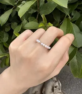 Ring06-The Aurora Luminous Pearl Ring Hand-Selected Freshwater Pearls with a Signature Sun-Kissed Accent.Freshwater Pearl Ring, Luminous Pearl Jewelry, Stretch Pearl Ring, Minimalist Ring, Elegant Beaded Ring, Stackable Ring