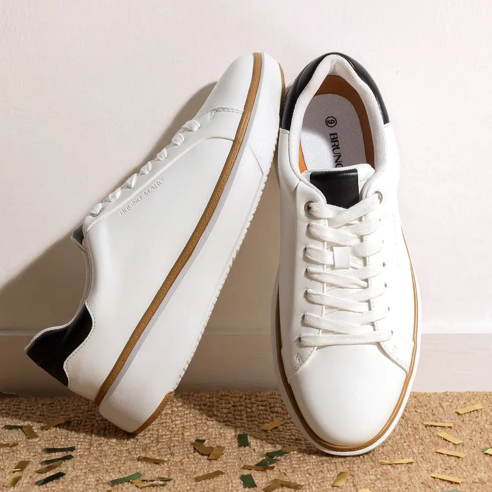 【BRUNO MARC Anniversary】 Men's Low-Top Minimalist Sneakers Shoes - Round Toe Synthetic PU Leather Accessible Casual Trainers, 1.57-inch Chunky Sole, Lightweight Arch Support for Simple Fits, Sporty Chic Looks (TikTok Shop Back to School)