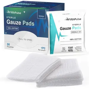 4x4 Sterile Individually Wrapped Non Stick Gauze Pads, 50 Pieces 12 Ply Gauze for Wound Care, Dressing, Cleaning, Cushioning and Packing Wounds