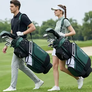Tummock 14-compartment golf pushcart bag with a dry pocket design, green and black color scheme, enhanced storage space and durability, made from high-quality materials.