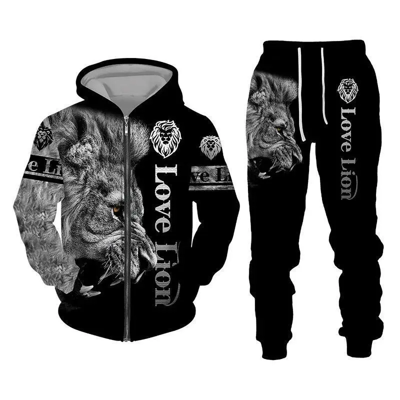 Spring and Autumn Men's Tracksuit 3D The Lion Print Zipper Hoodies Sweatshirts Pants Sets Casual Mens Clothing Women's Tracksuit Spring and Autumn Men's Tracksuit 3D The Lion Print Zipper Hoodies Sweatshirts Pants Sets Casual Mens Clothing Women's Tracksuit
