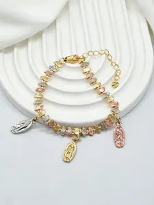 14k Gold Plated Trinity Heart Link Saint Medal Bracelet, Unisex, Perfect Gift for Birthdays, Christmas, Religious Festivals