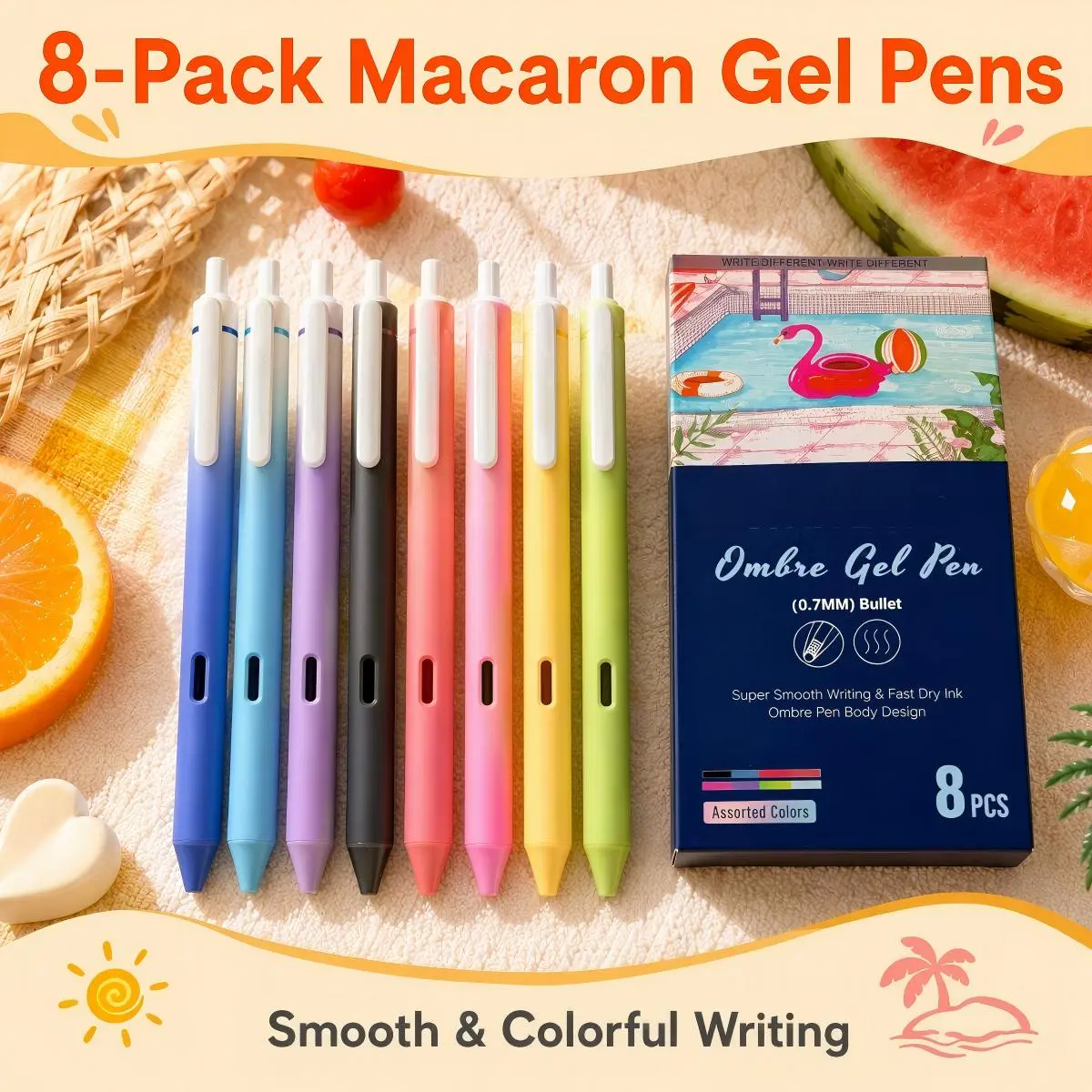 8Pcs Ombre Gradient Retractable Gel Pens, 0.7mm Bullet Tip, Fast-Dry Smooth Writing, Pastel Aesthetic Office Stationery for Teen Girls, Note Taking & Journaling pack gift creative drawing mixed student