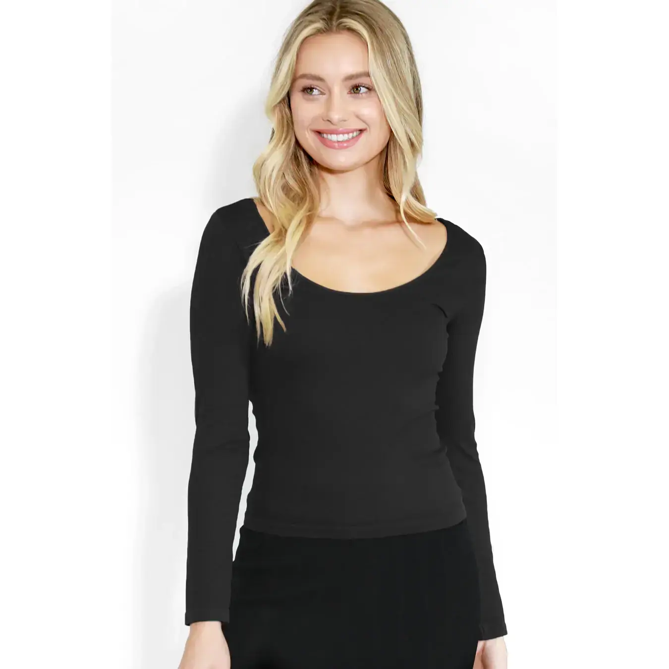 Women's Modest Islamic Plain Fitted Neck Longsleeves Blouse - Soft Fabric, All-Seasons, Everyday Layering Essential, 1 Size Top