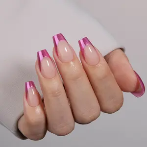 VSALON Press On Nails Set Rose French Tip Nails Short Coffin  Luxury Salon Quality Nails Long Lasting Easy Apply for Nail Lovers
