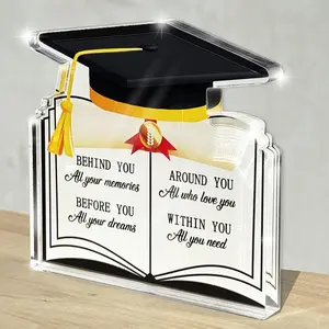 Graduation Cap & Book Design Acrylic Ornament, Creative Clear Desk Decoration, Graduation Inspirational Sign, Graduation Gift for Her Him, Acrylic Plaque