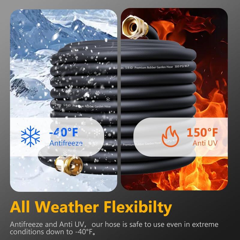 3/4 Heavy Duty Rubber Garden Hose - 200psi Working, 1000psi Burst - Hot/Cold Water - Five-Layered Braiding for Durability - Versatile for Gardening, Agriculture, Construction(Black)