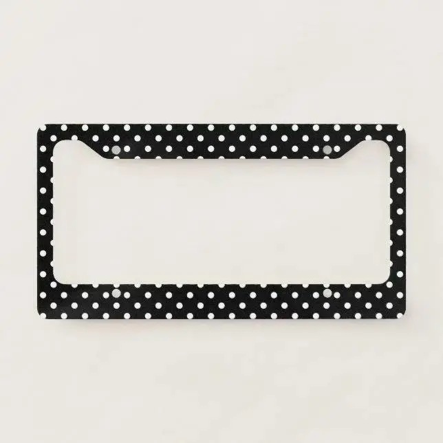 Polka Dot License Plate Frame Black and White Cute Car Tag Holder Stylish Metal License Plate Cover Aesthetic Car Accessories for Women Girls Trendy Auto Decor Universal Fit