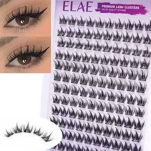 ELAE 120Pcs DIY Lash Clusters 12 Rows Mixed Individual Eyelashes Extension Soft Black Cotton Band Natural Wispy Fox Eye Fluffy Segmented Lashes