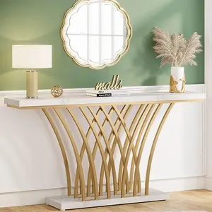 Tribesigns 59 inch Gold Console Table, Modern Entryway Table with White Faux Marble Toptable