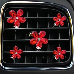 5pcs Crystal Flower Car Air Freshener Clip, Air Conditioner Decorations For Car Interior Accessories