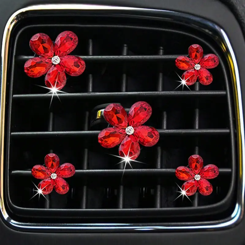 5pcs Crystal Flower Car Air Freshener Clip, Air Conditioner Decorations For Car Interior Accessories