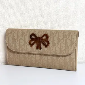 Pre-owned Dior Canvas Clutches & Wristlets Beige continental wallet 4000018329809