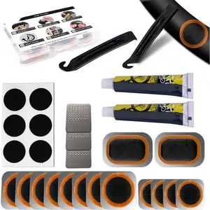 Bike Tire Repair Kit, Bicycle Inner Tube Puncture Patch Kits with Vulcanizing Patches, User Manual, Metal Rasp and Tire Lever, Bike Patch Kit for Mountain and Road Bike car trim removal tool kit