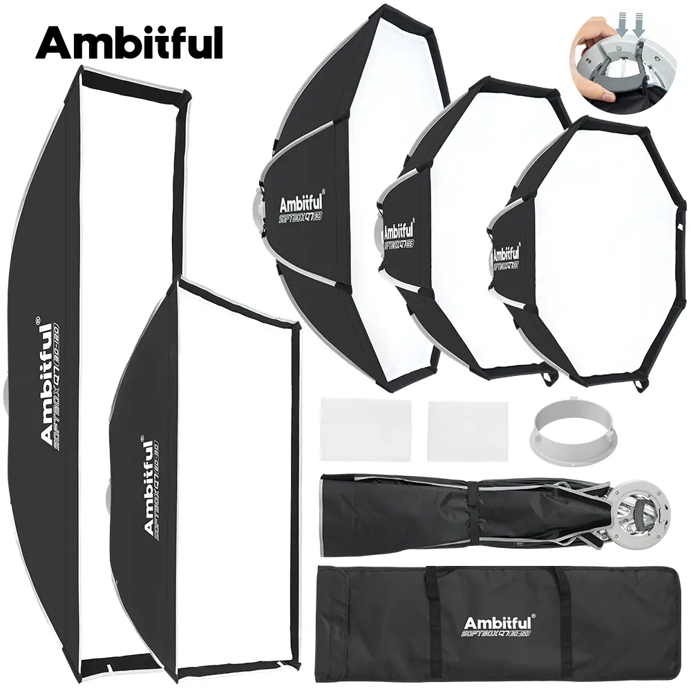 Ambitful Q7 Quick Release Strip Softbox with Grid, Deep Parabolic Bowens Mount Softbox for Photography, Video Lighting & Live Streaming