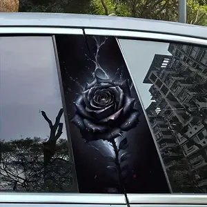 2Pcs Gothic Black Rose Car Door Stickers - Waterproof, Scratch Resistant Vinyl Stickers for Car Windows and B-Pillars, Durable DIY Vehicle Decor, Exquisite Rose Design, Sun Protection, Metal and Glass Surface Compatible, B-Pillar Decor | Gothic Theme |