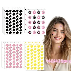 140/420pcs Pink & Black Fun Star Acne Patches Combo Pack – Cute Star Pimple Stickers, Skin-Friendly Blemish Coverage, Daily Facial Care & Creative Makeup Decoration