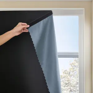 Magic tape Curtains for Windows,Bedroom Blackout Curtains for - Thermal Lnsulated No Drill Curtains Room Darkening Black Small Drapes, (1 Panels,35Wx48L inch-Black)