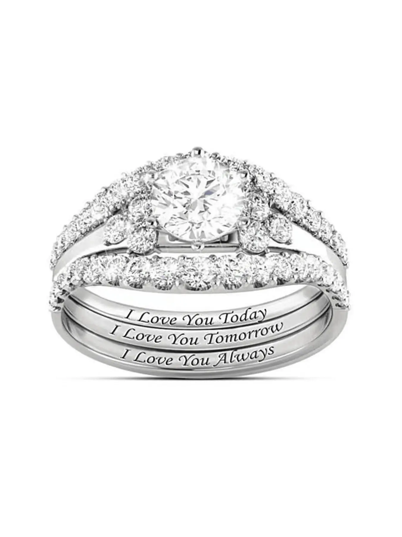 3 PC/Set Gorgeous Cubic Zirconia Double Layered Ring For Women For Valentine's Day Gift Wedding Anniversary Party Jewelry Elegant Everyday Ring Artificial Zircon Ring