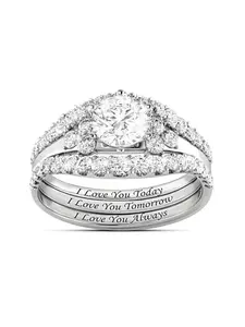 3 PC/Set Gorgeous Cubic Zirconia Double Layered Ring For Women For Valentine's Day Gift Wedding Anniversary Party Jewelry Elegant Everyday Ring Artificial Zircon Ring