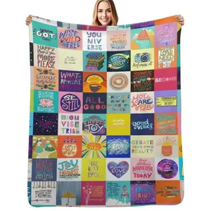 Positivity Patchwork Throw Blanket, Soft Warm Cozy Blanket for Office Napping, Home Sofa and Daily Use Candy Cane Christmas Pink Satin Ruffle Bedding Set home goods cooling blankets blankets patchwork sacks cooling blanket soft elastic breathable