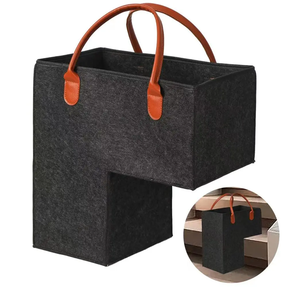 Foldable Stair Step Basket With Leather Handle - Durable For Toys  Clothes Books Computers (dark Grey)