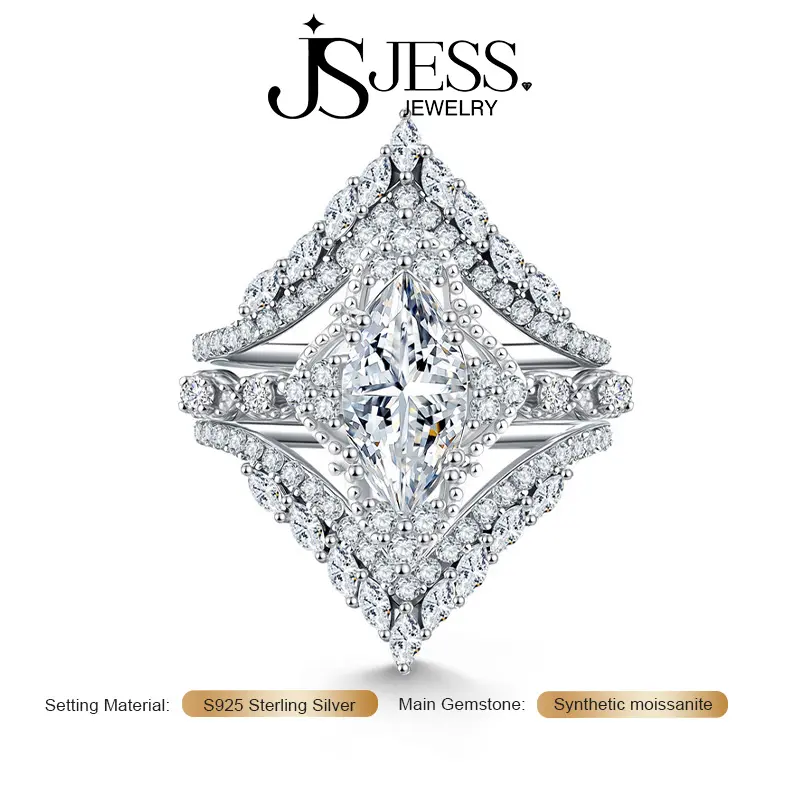 【Isadora】2Carat 6*12mm Marquise Synthetic Moissanite Rings,DE Color VVS1,S925 Sterling  Silver 18K Gold-Plated, Vintage Stacking Rings For Women