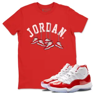 Unisex T-shirt To Match Sneakers Jordan 11 Cherry - Hanging Sneakers. 100% Cotton for Casual Wear. Comfortable Summer Unisex T-Shirt to match Jordan Sneaker. Streetwear Style. urban outfitters