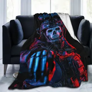 Simon Ghost Riley Ghost Blanket Digital Print Featuring Skulls and Tactical Gear, Black and White Gaming Theme, Soft Shawl for All Seasons, Durable Sofa Bed Cover for Home Use, Perfect for Napping dark throw game day lola virgin mary worm