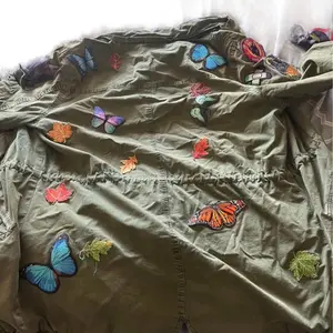 Grandfather Butterfly Jacket Women's Casual Jacket with Colorful Butterfly and Leaf Patches - Womenswear Coats Tops Comfort Outerwear
