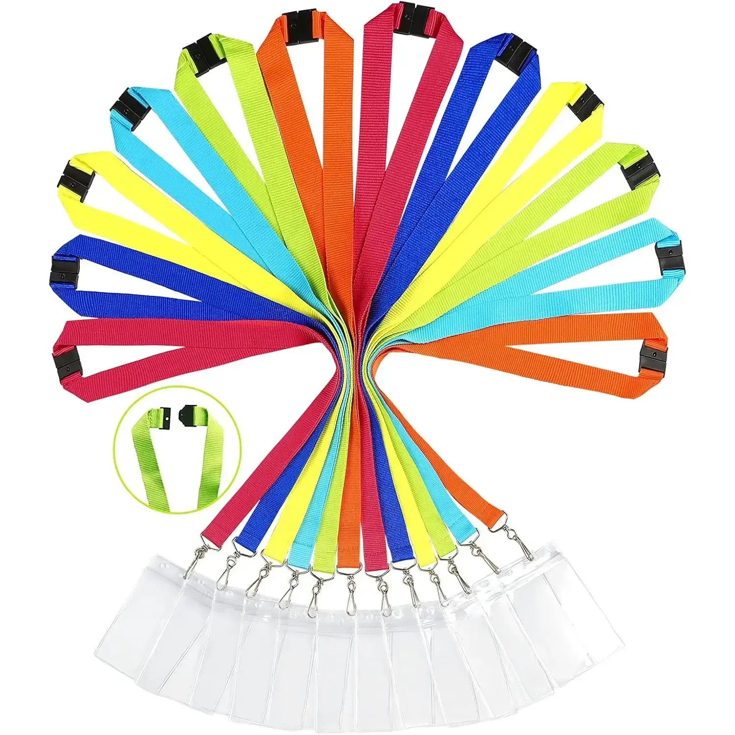 12-Pack Breakaway Lanyards with ID Card Holder & Clasp Neck Strap, 18.89 in, 3.37×2.13 in Credit Card Size, 6 Assorted Colors for Classroom Supplies, Office Use, Trips