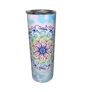 Sweary Mandala Tie Dye 20oz Skinny Tumbler with reuseable Straw Bottle Drinkware