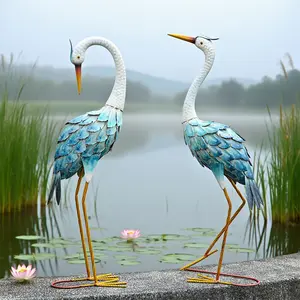 Iron Art Crane Statue, 26.57 Inch Landscape Decor, Villa Courtyard Garden Pond Field Park Water Pool Ornament, Animal Craft Sculpture